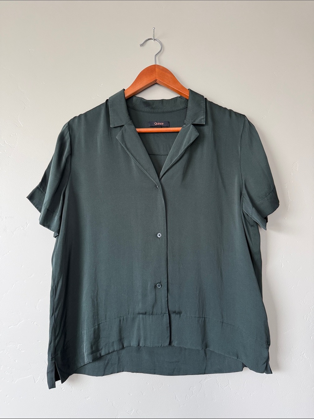 Quince Washable Stretch Silk Short Sleeve Notch Collar Blouse